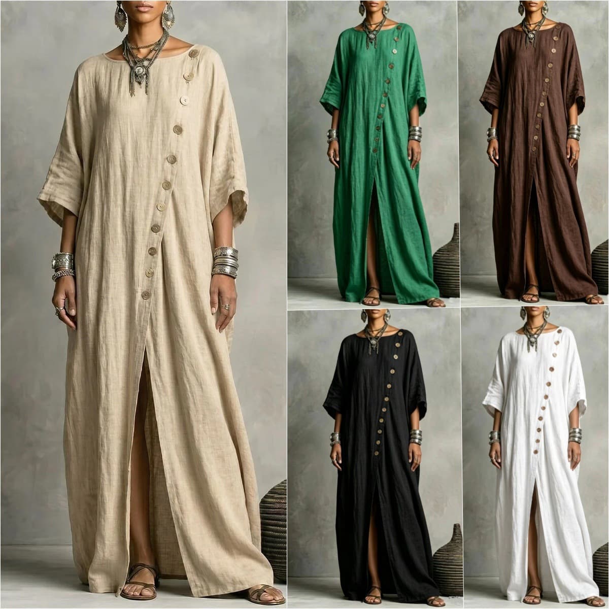 Round-neck Casual Asymmetrical Long Dress 11