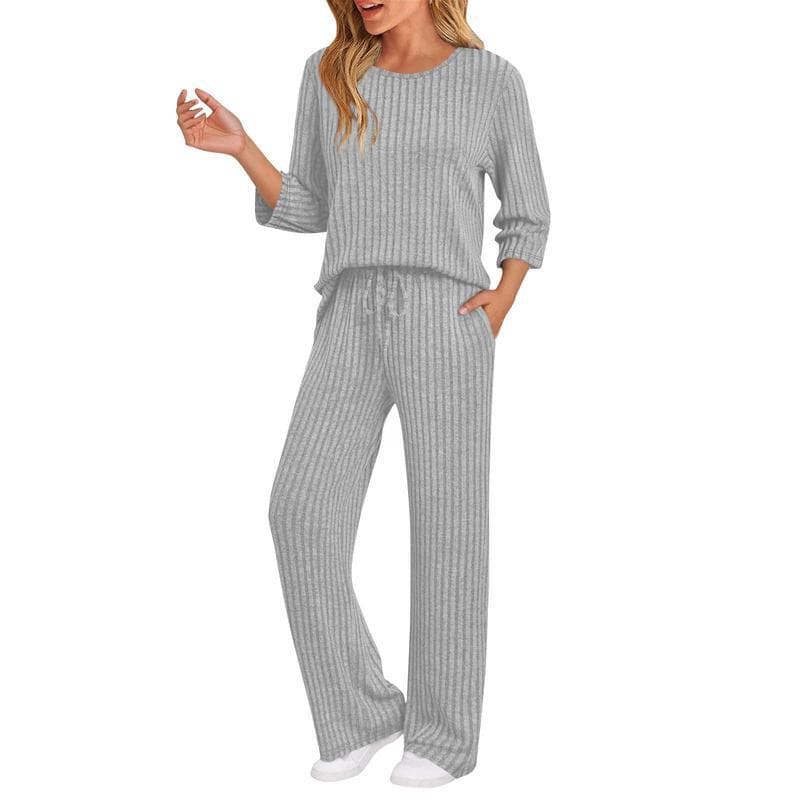European And American-style Ribbed Striped Knit Casual Set 2