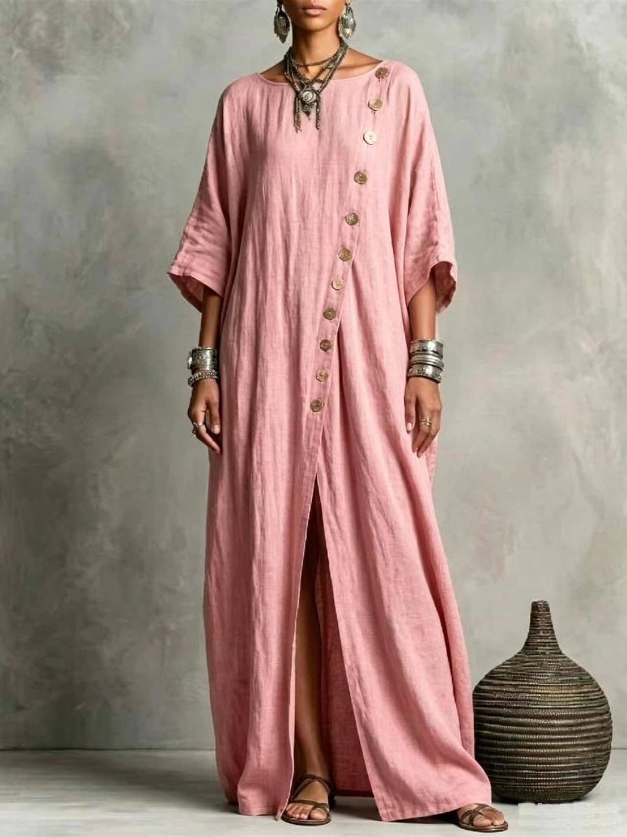Round-neck Casual Asymmetrical Long Dress 3