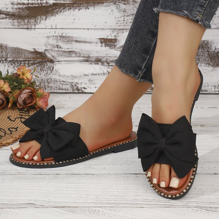 Foreign Trade Flat-Soled Rhinestone Bow Slide Sandals 3