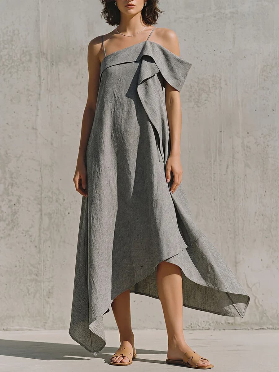 Irregular Hem Asymmetrical Off-shoulder Dress 8