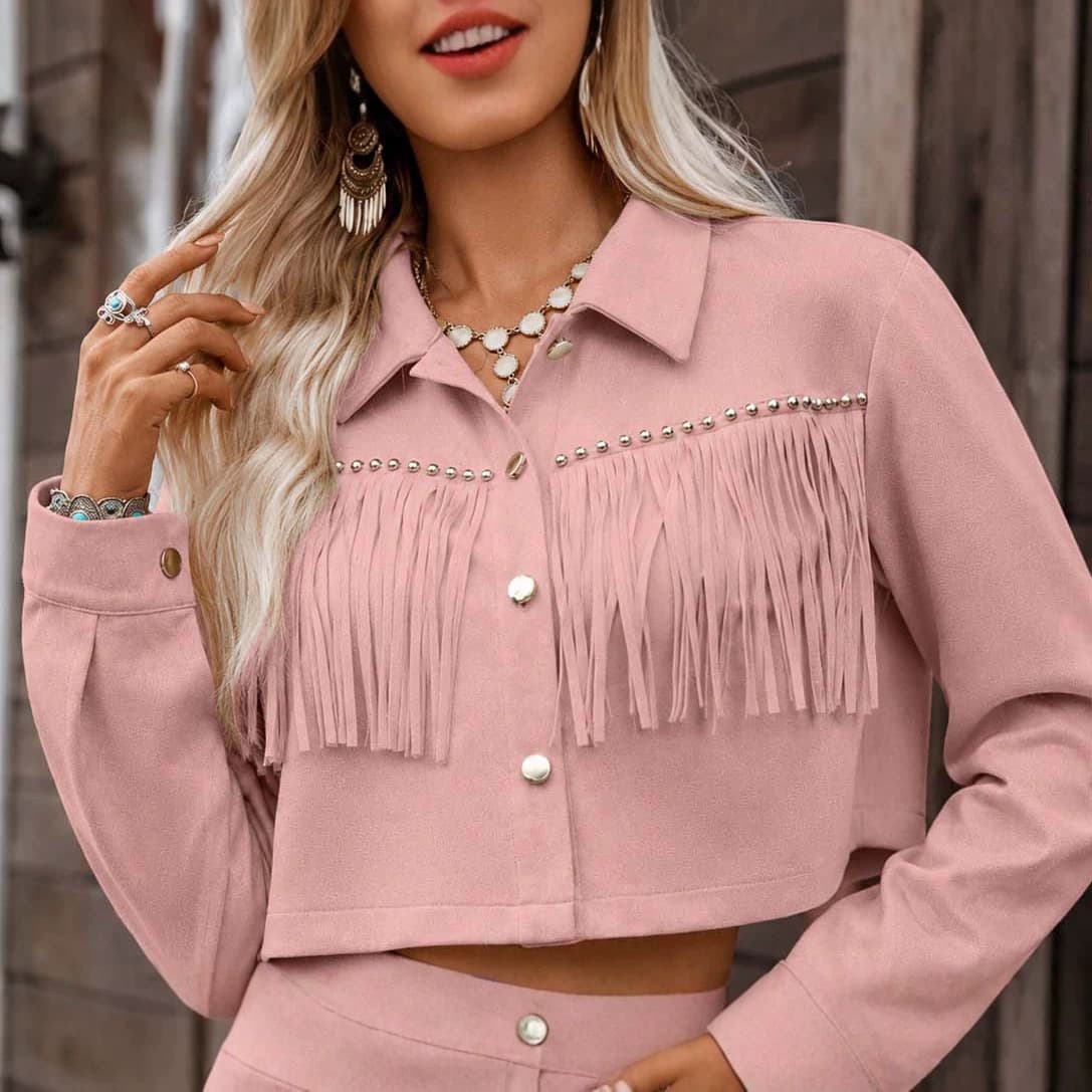 Fringe Faux Suede Short Womens Jacket 8