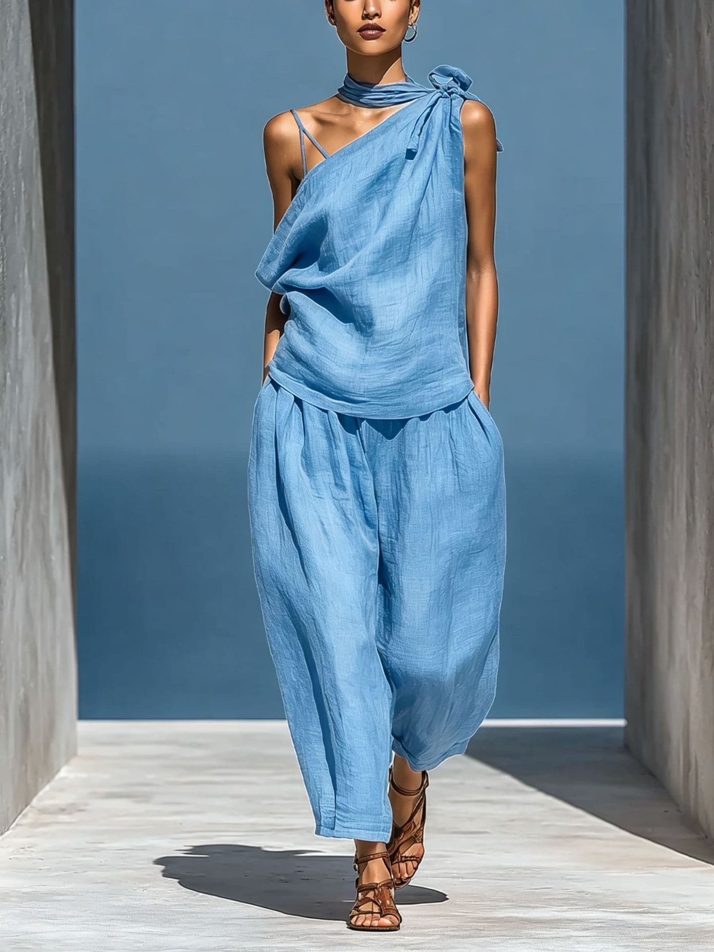 Dropped-shoulder Top And Loose-fitting Wide-leg Pants Set 3