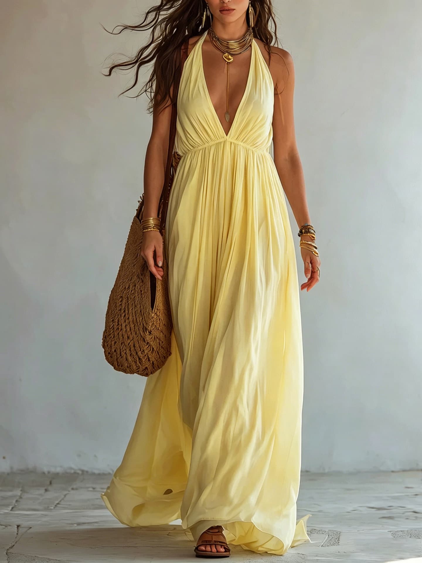 Deep V-neck Halter Backless Dress For Women 5