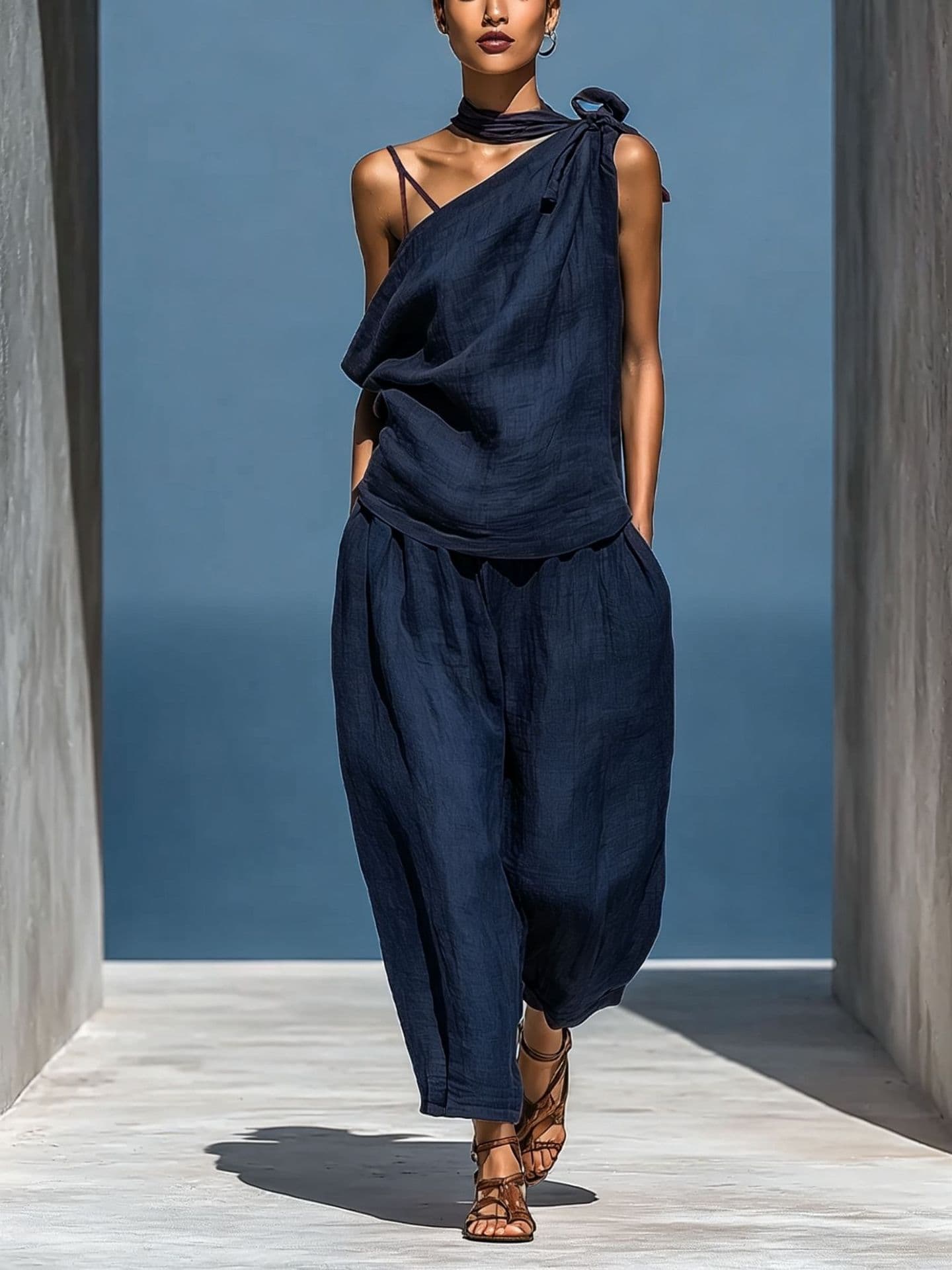 Dropped-shoulder Top And Loose-fitting Wide-leg Pants Set 8