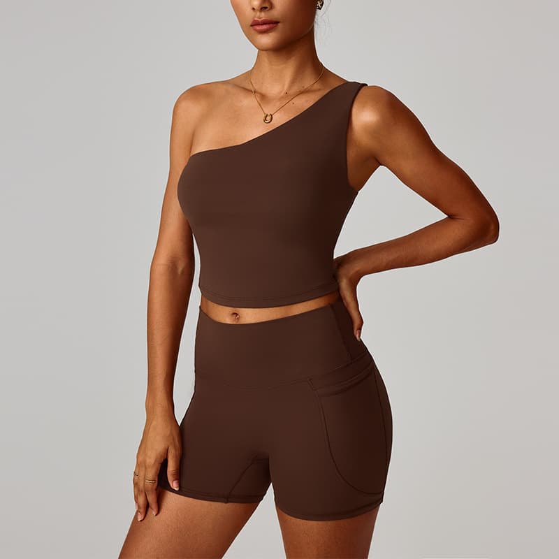 Womens Cloud-Feel Slanted One-Shoulder Cinched-Yoke Yoga Tank Top 4