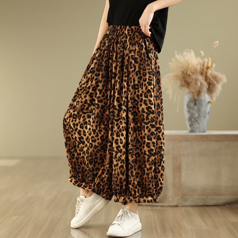 Fashionable Vintage Leopard-print Bloomers Wide-leg Pants 4