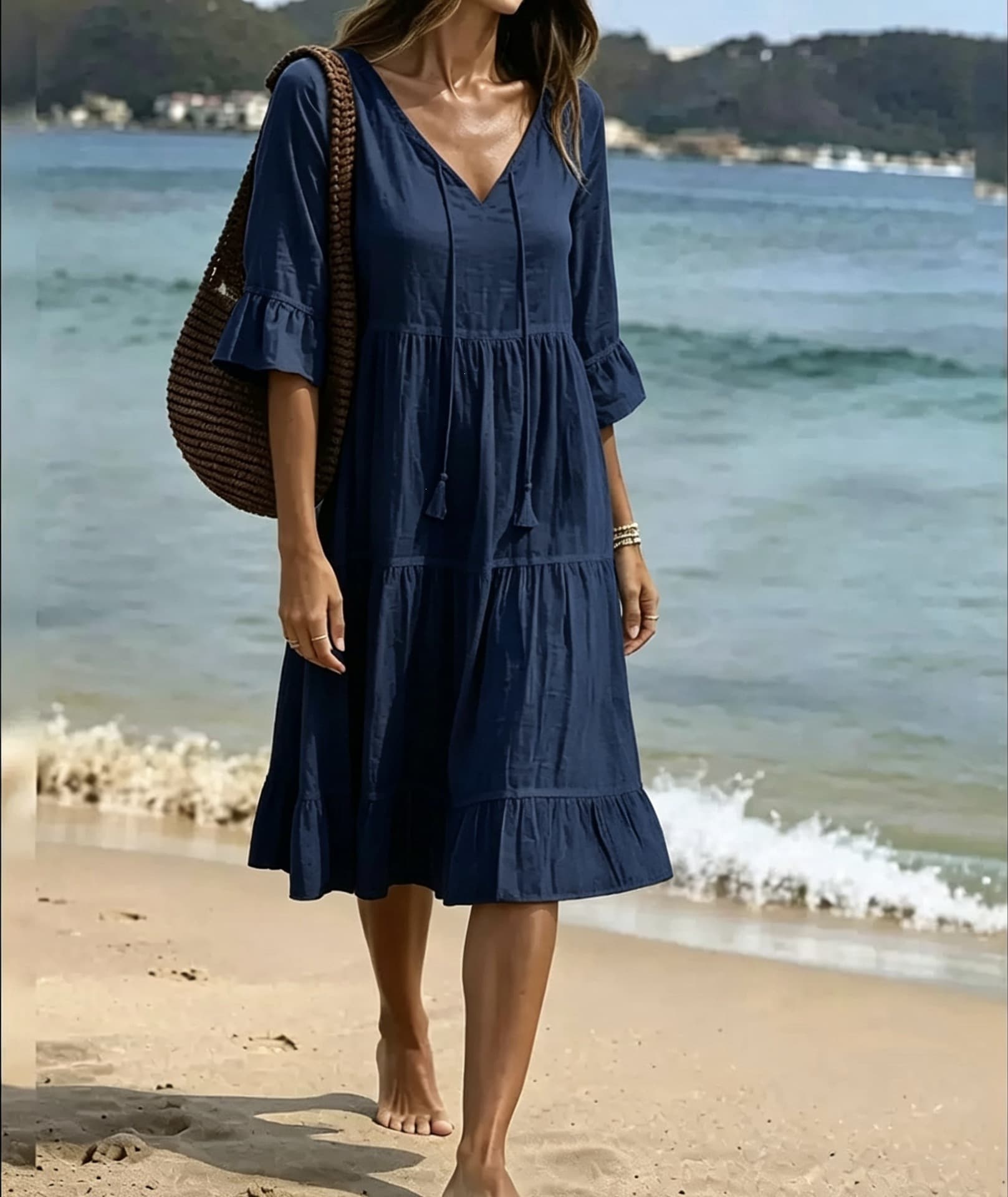 Ruffled Loose-fit Beach Midi Dress 7