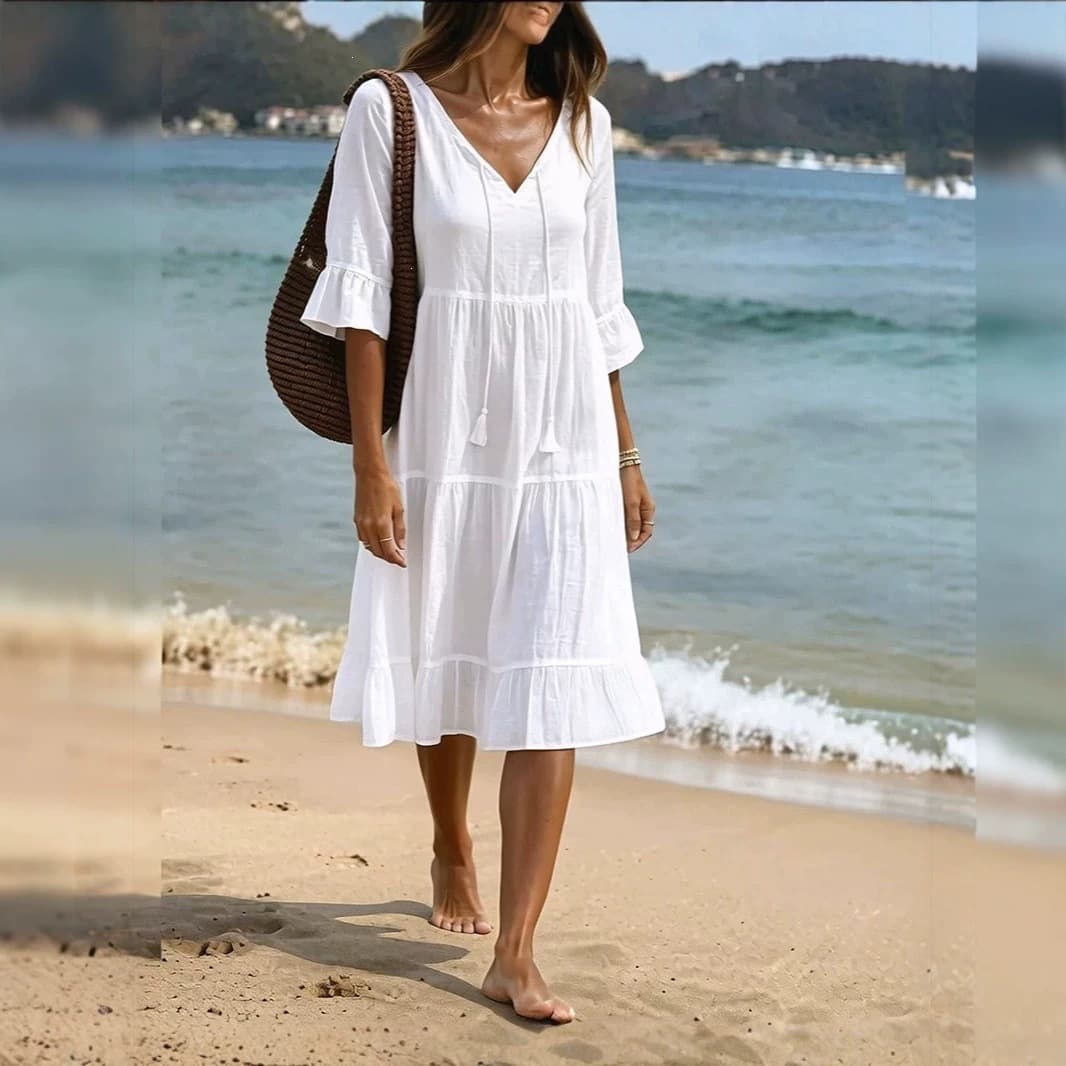 Ruffled Loose-fit Beach Midi Dress 6