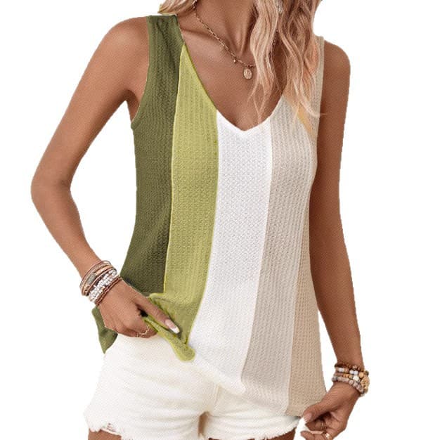 Knitted Patchwork Color-Block Casual V-Neck Slim-Fit Sleeveless Vest 6