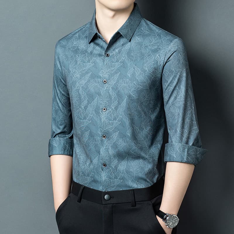 Mens Wrinkle-Resistant Ice-Silk Casual Shirt 2