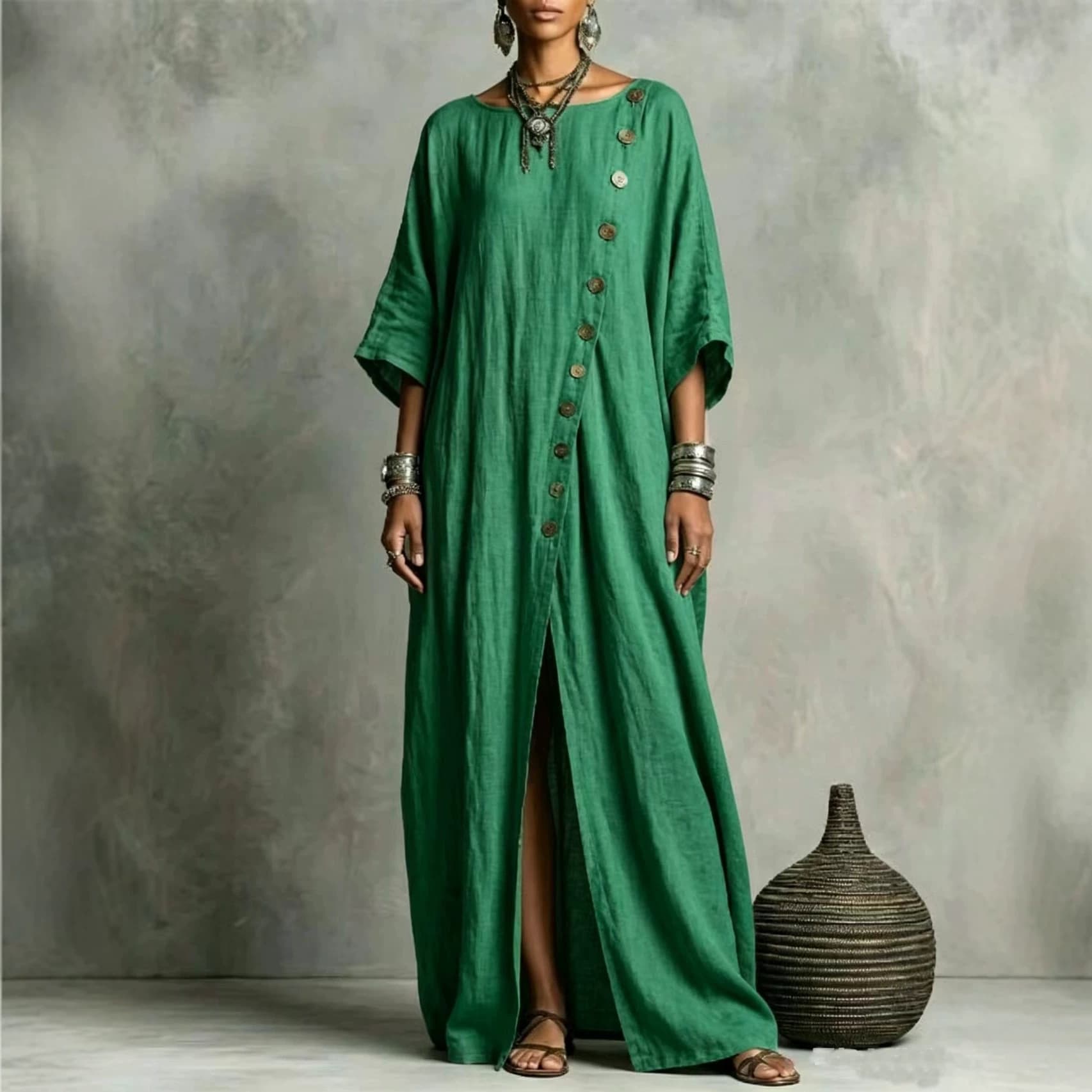 Round-neck Casual Asymmetrical Long Dress 2