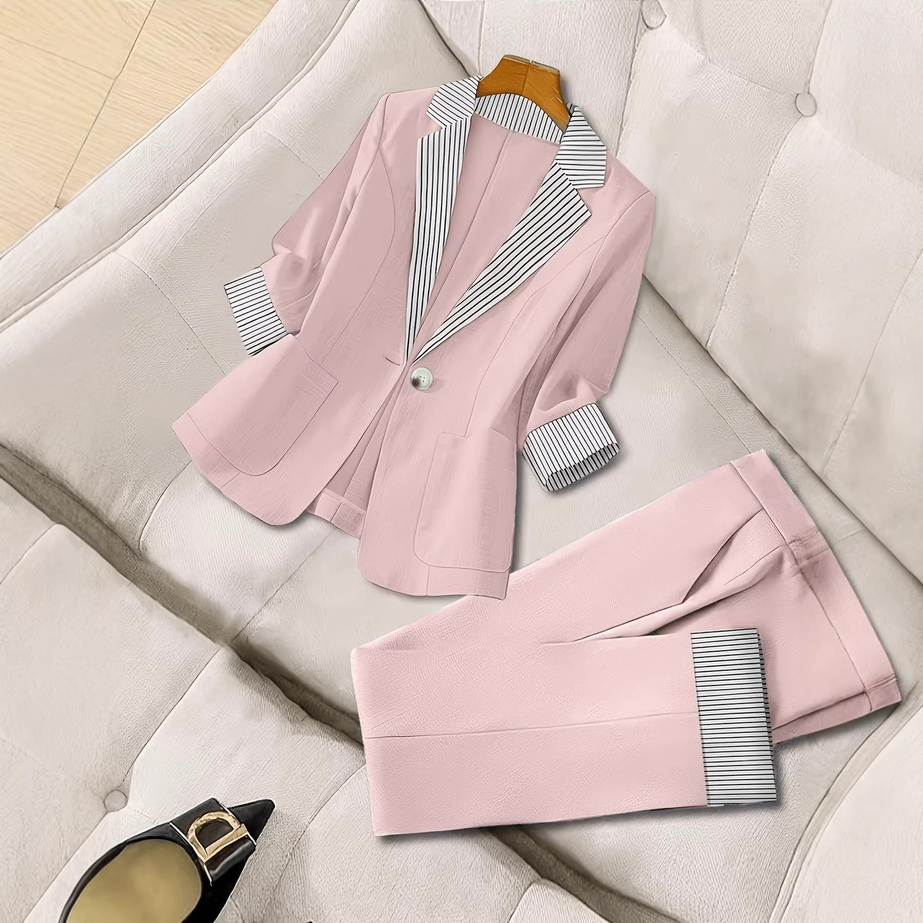 Sophisticated Striped Patchwork Suit Set 4