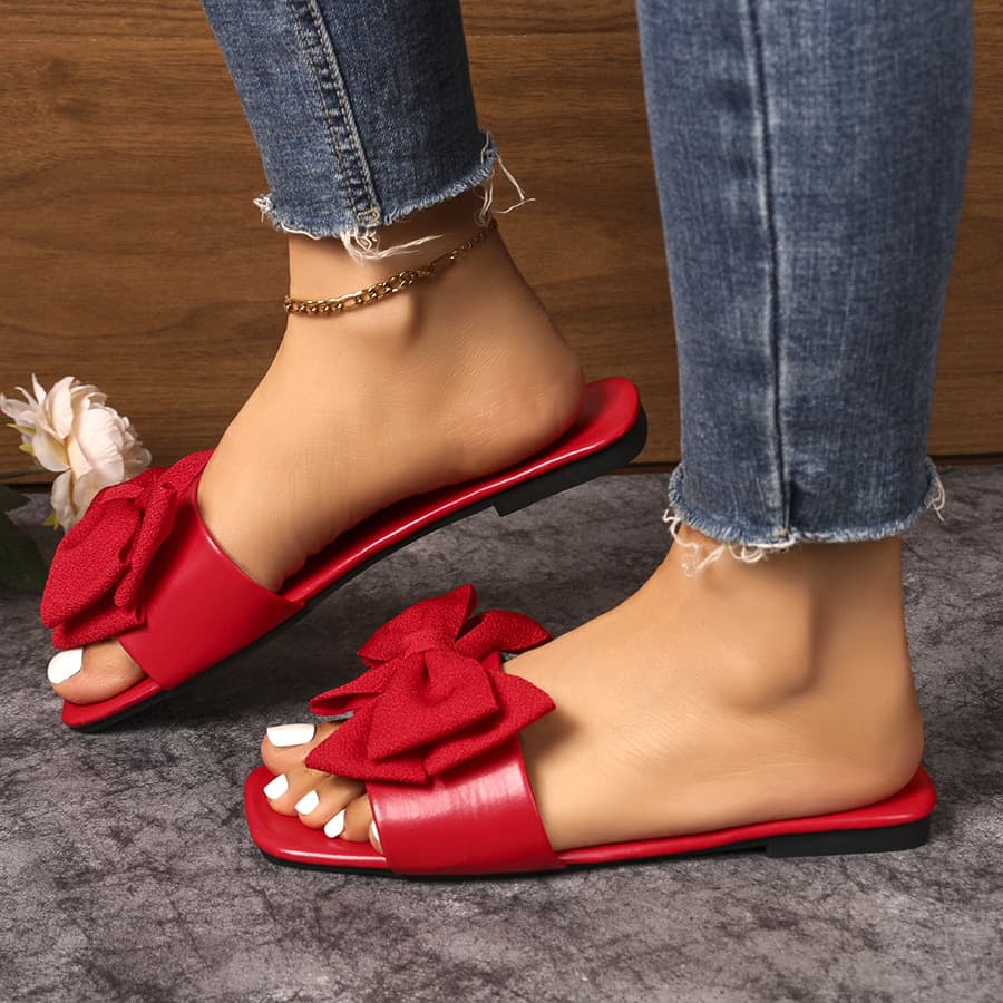Bow-knot Large-size Slippers Womens Flat-strapped Beach Sandals 7