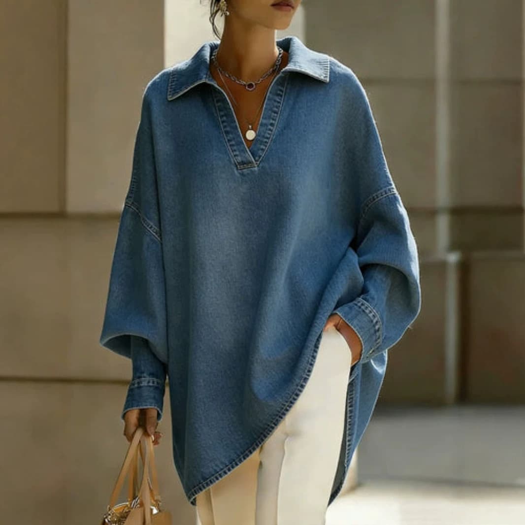 Women's Loose-fitting Casual Denim Shirt For Commuting 4