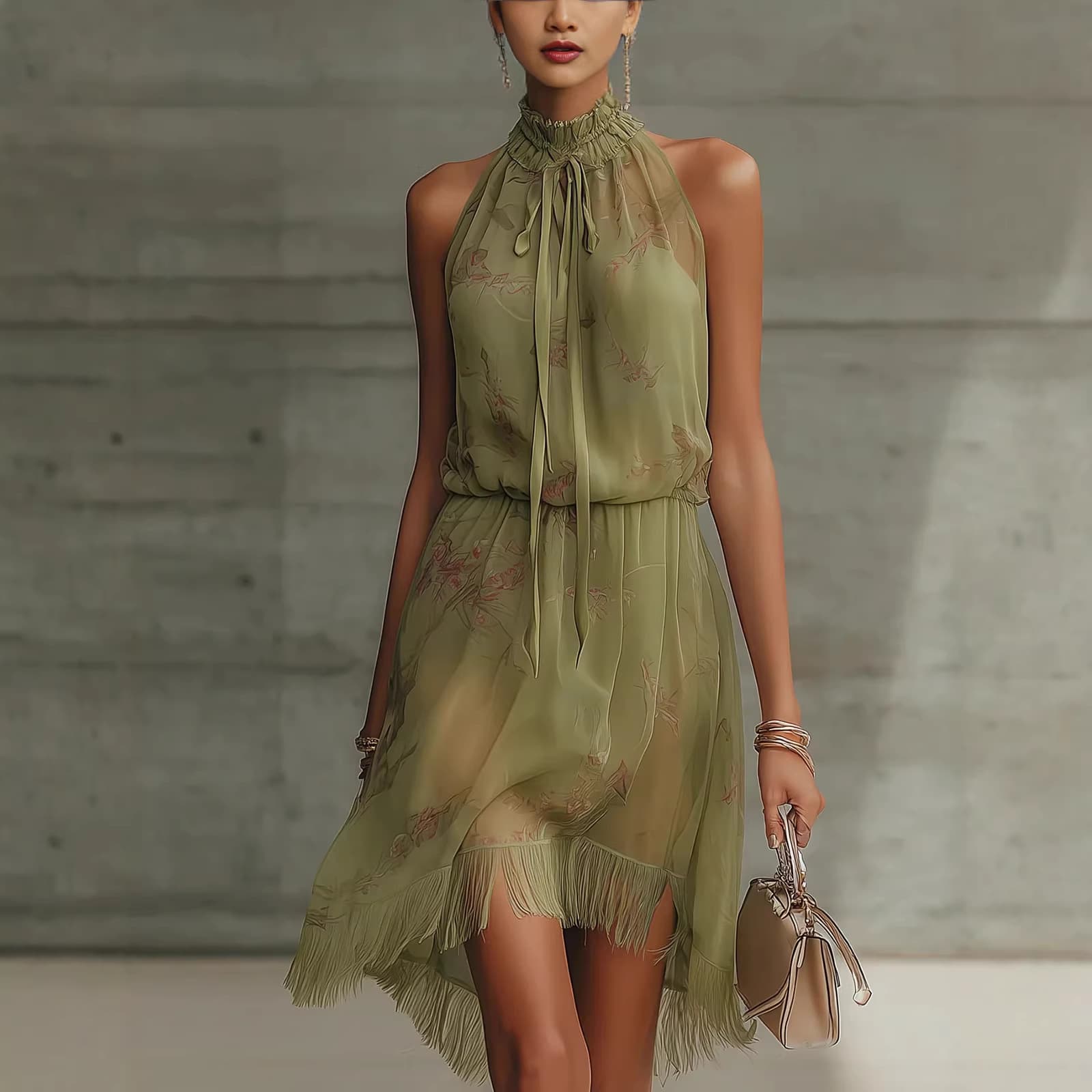V-neck Waist Trimming Ruffles Elegant Dress 4