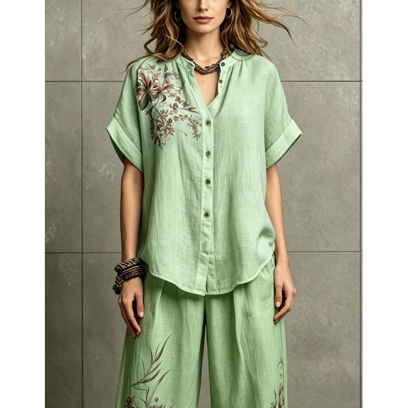 Short-sleeve Top And Wide-leg Pants Casual Two-piece Set 2