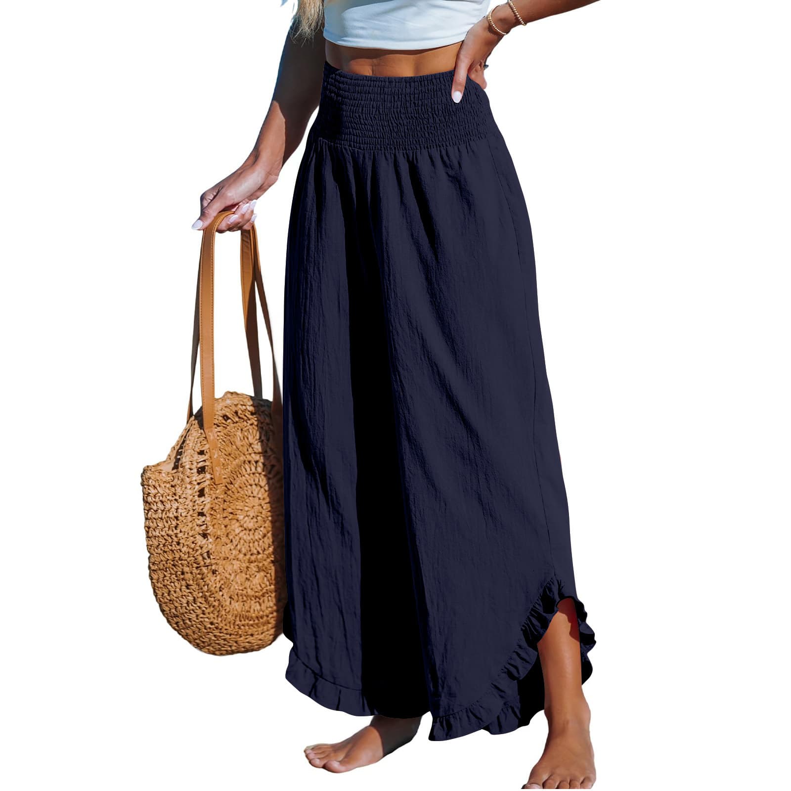 Pleated Asymmetrical Hem Cotton-linen Loose-fit Casual Pants 4
