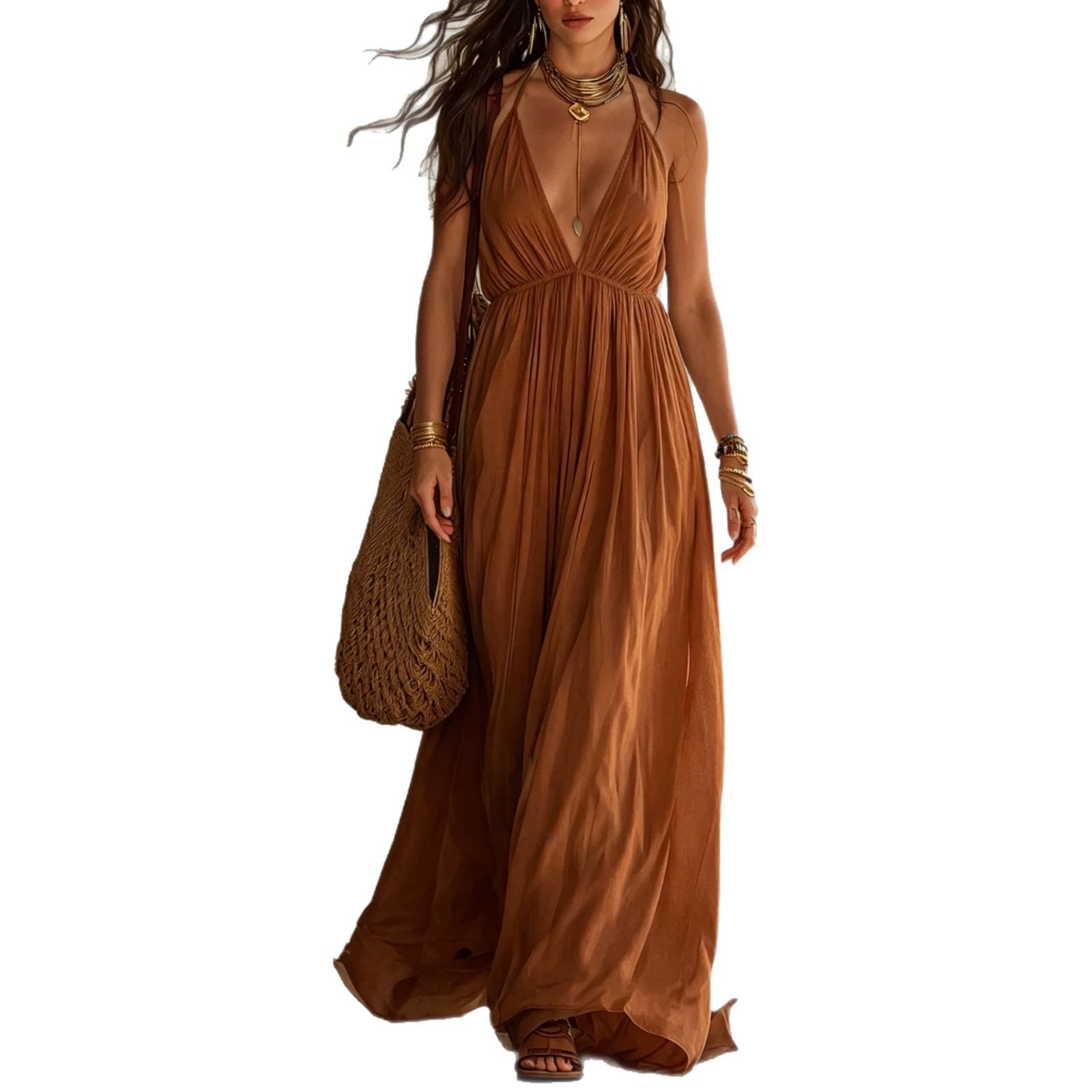 Deep V-neck Halter Backless Dress For Women 9
