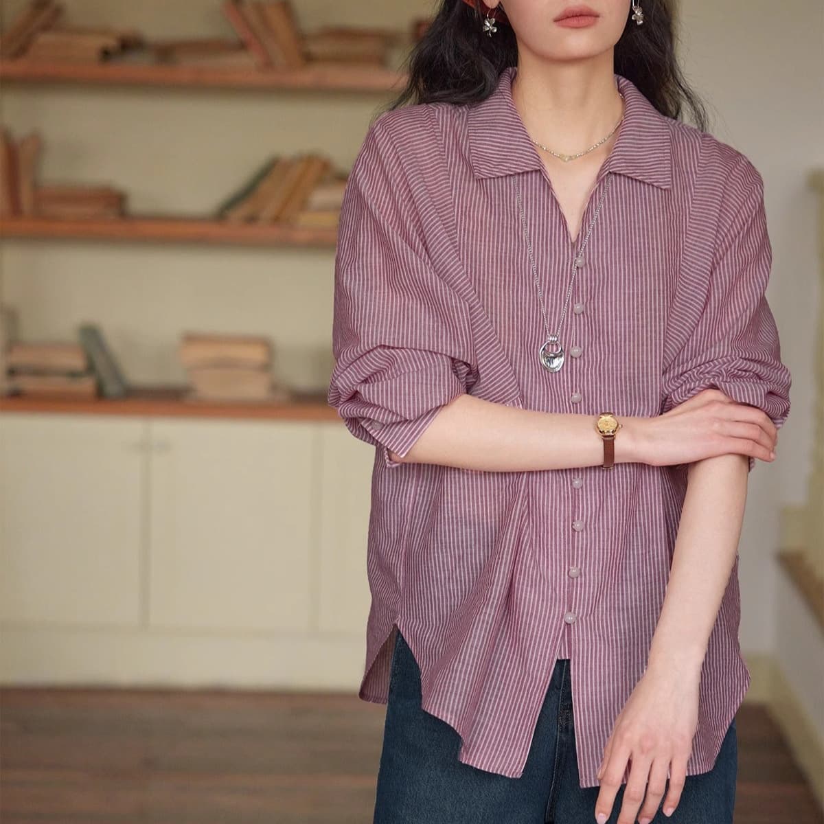 French-striped Lightweight Sun-protection Shirt 3