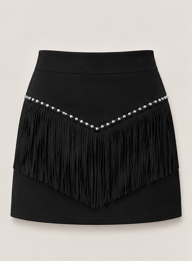 Retro Tassel-studded Faux Suede A-line Mini Skirt 2
