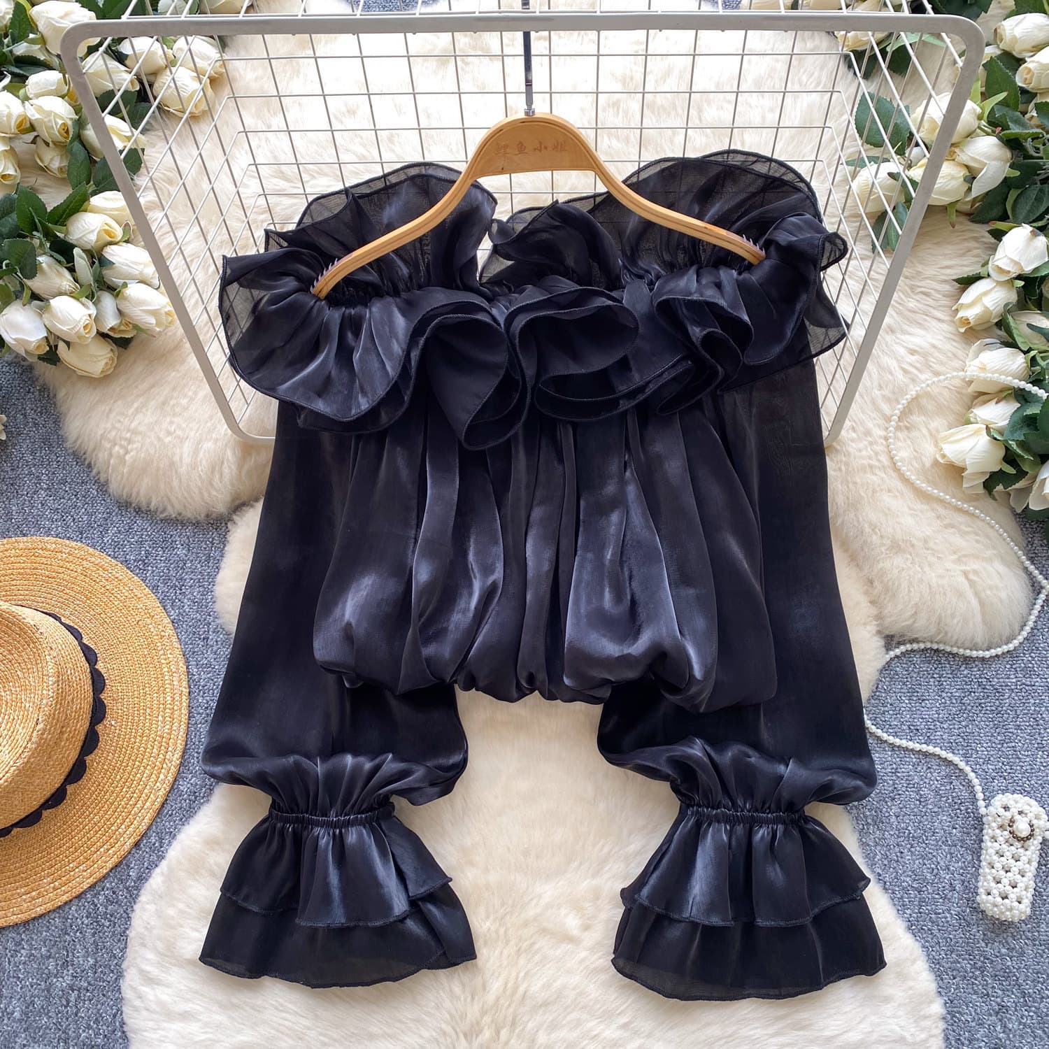 Off-the-shoulder Chiffon Blouse With Ruffled Trim Elegant Style 8