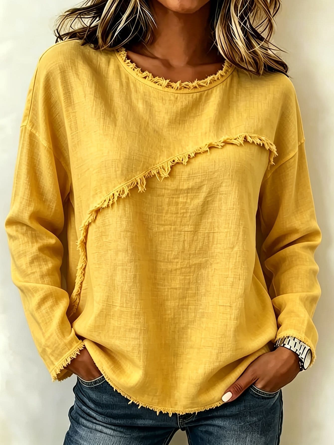 Round-neck Patchwork Lace Long-sleeve T-shirt Casual Top 8