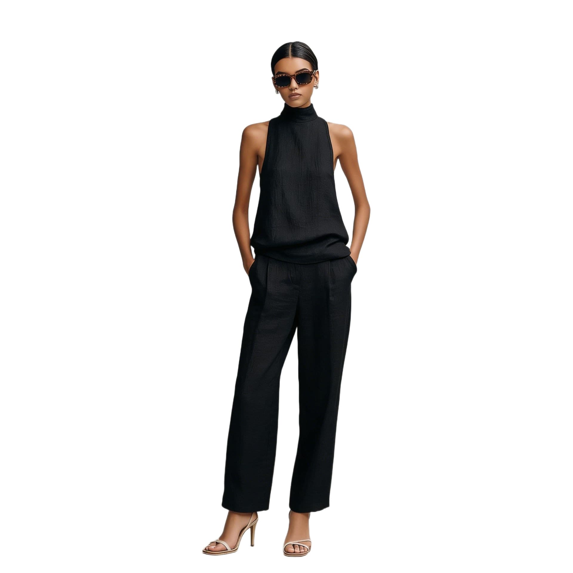 Sleeveless Turtleneck Top And Wide-leg Pants Set 5