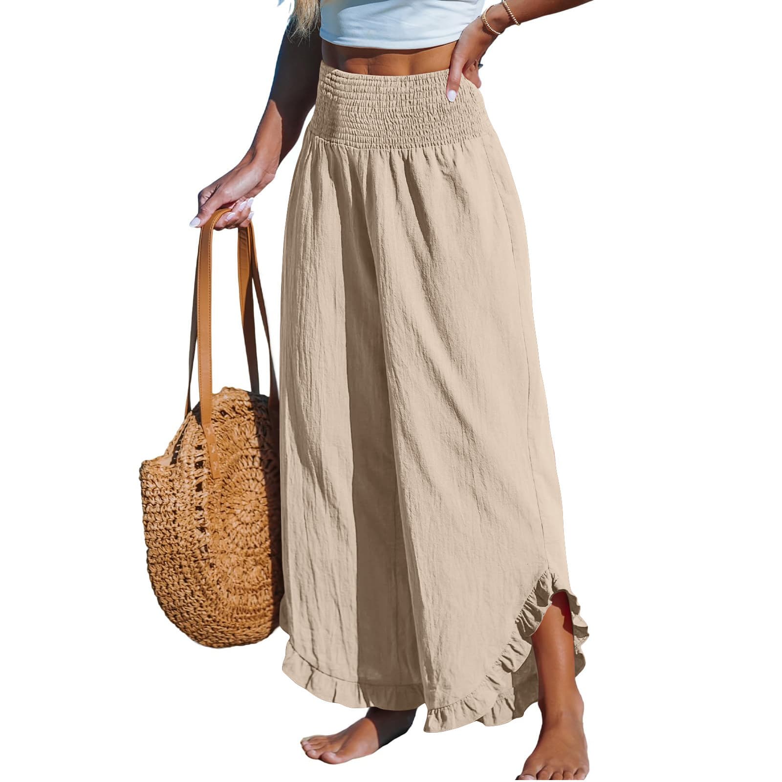 Pleated Asymmetrical Hem Cotton-linen Loose-fit Casual Pants 7