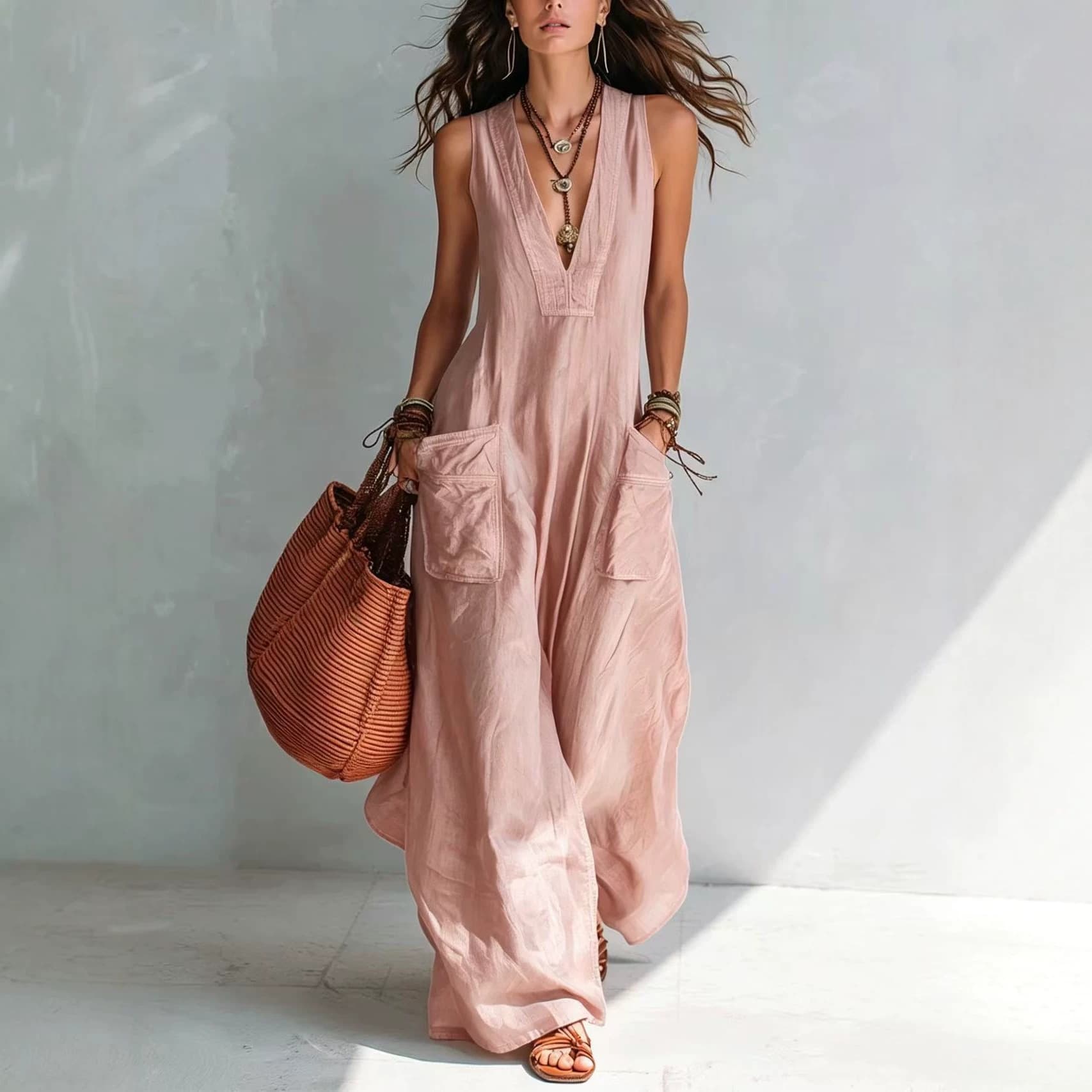 Solid-color Wide-pocket Jumpsuit For Women 4