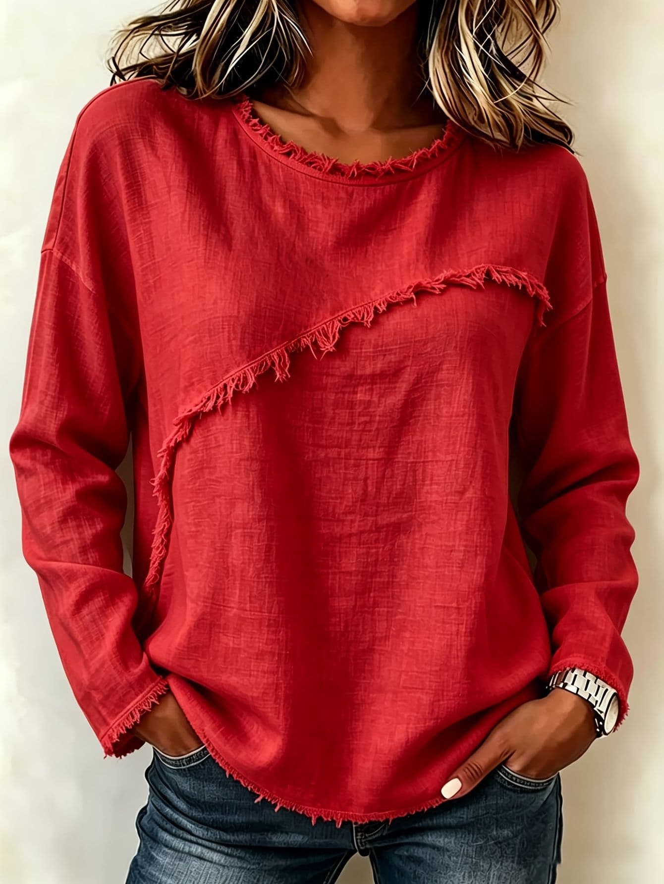 Round-neck Patchwork Lace Long-sleeve T-shirt Casual Top 6