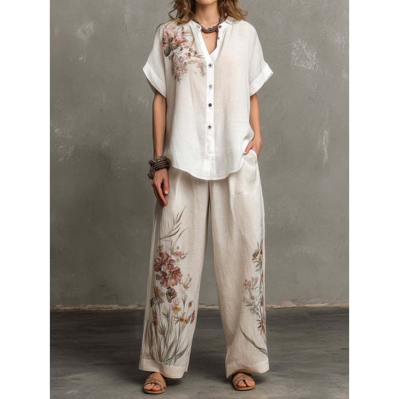 Short-sleeve Top And Wide-leg Pants Casual Two-piece Set 8