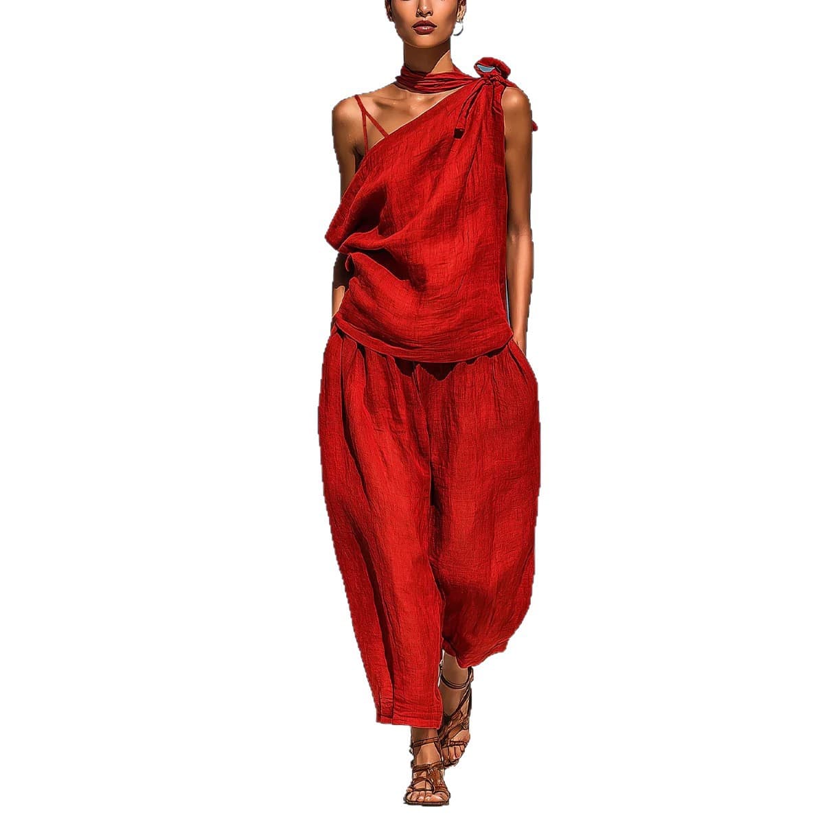 Dropped-shoulder Top And Loose-fitting Wide-leg Pants Set 2