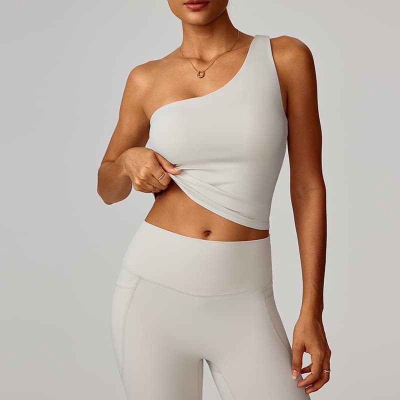 Womens Cloud-Feel Slanted One-Shoulder Cinched-Yoke Yoga Tank Top 5