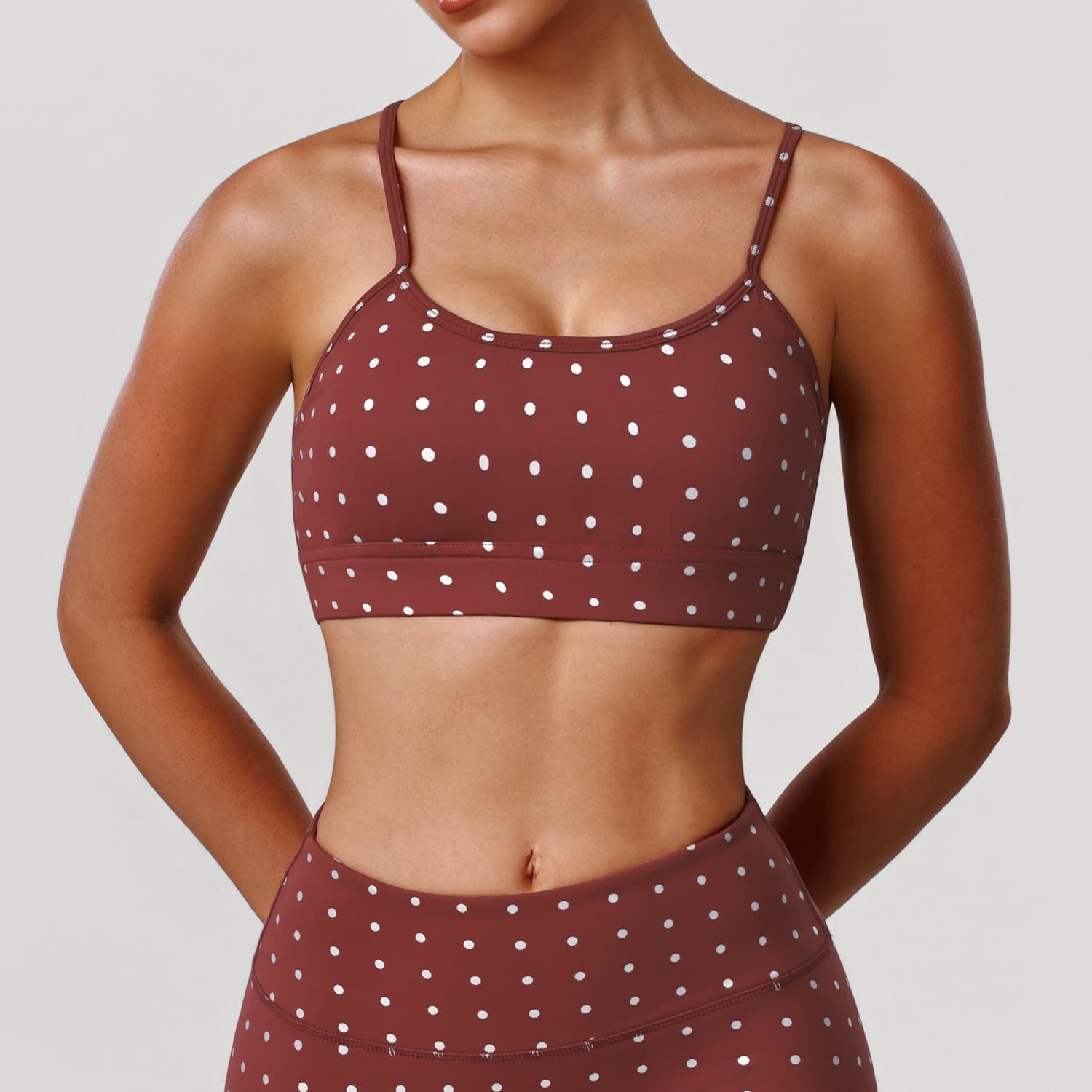 Push-up Shockproof Hot-stamped Silver Polka-dot Yoga Bra 3