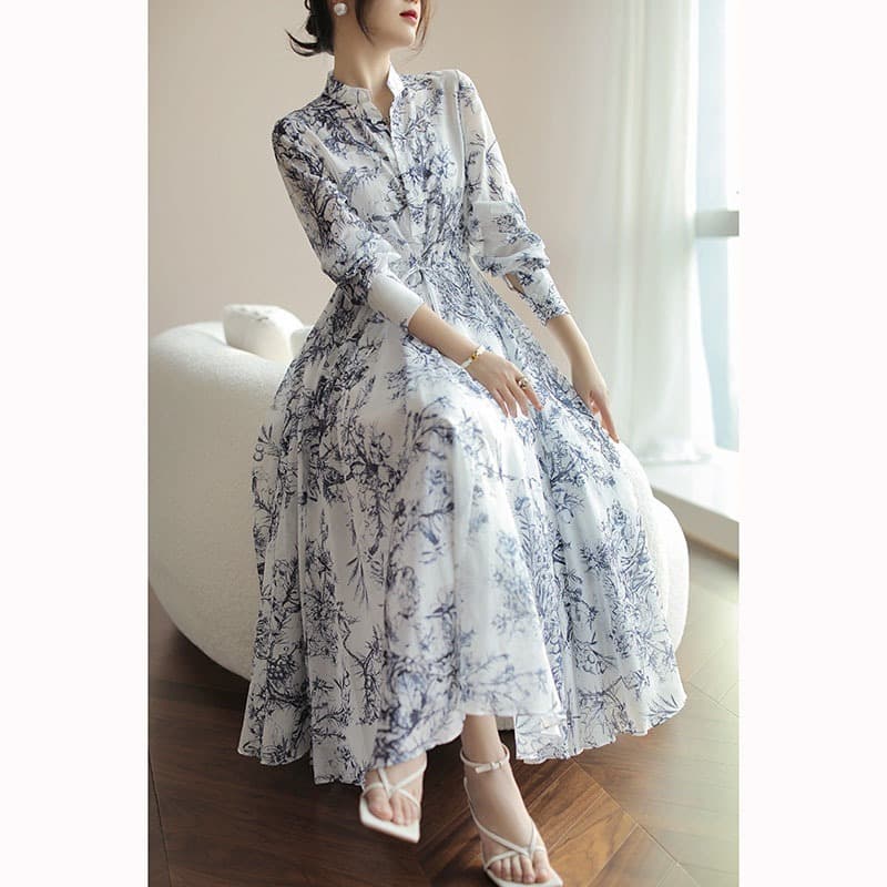 Chinese-style Long Dress French-inspired Waist-cinching Design 2