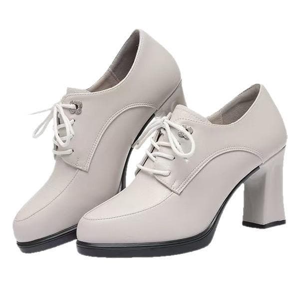 Fashionable And Versatile Womens Soft-leather Chunky-heel Shoes Durable For Spring And Autumn In A New Chinese Style 6