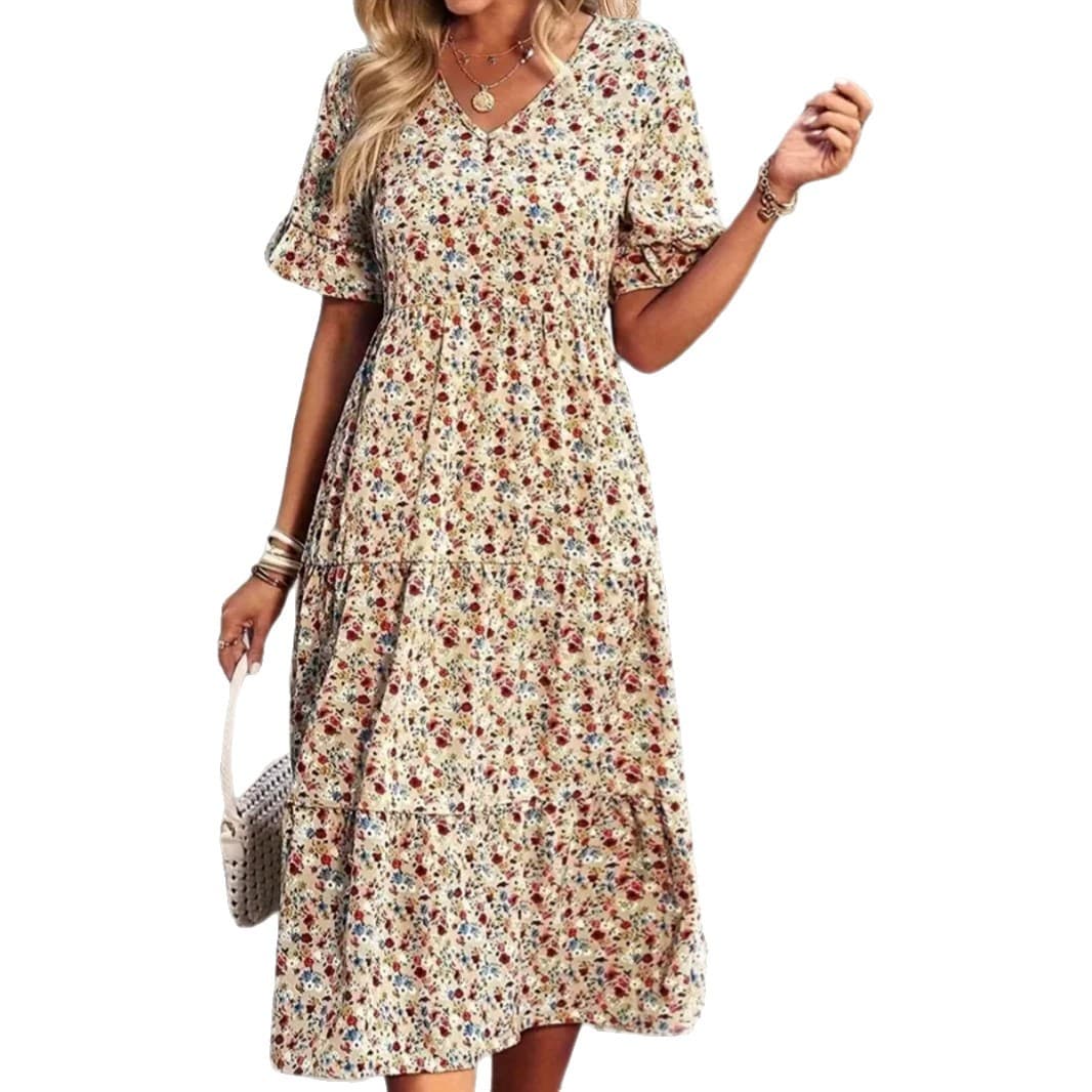 Casual Bohemian V-neck Short-sleeve Flowing Long Beach Dress 5