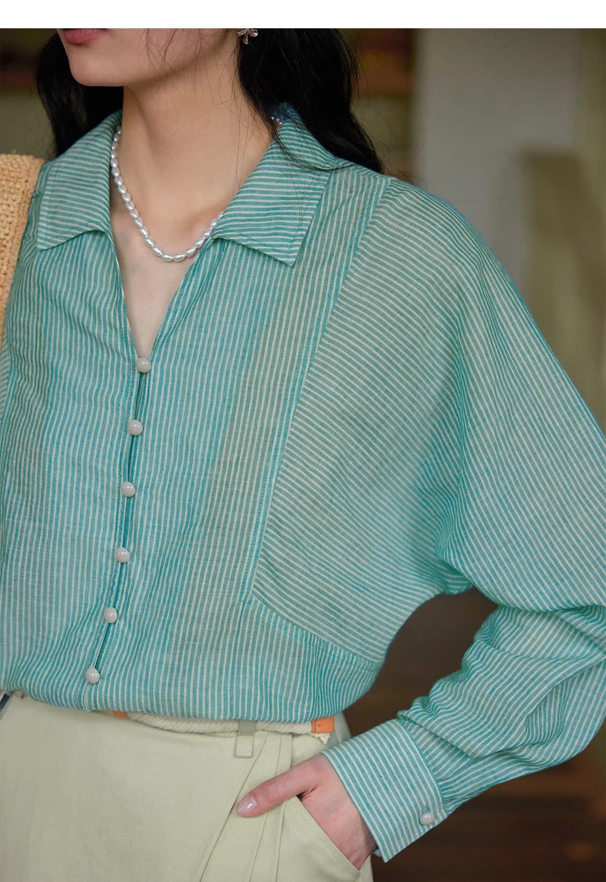 French-striped Lightweight Sun-protection Shirt 4