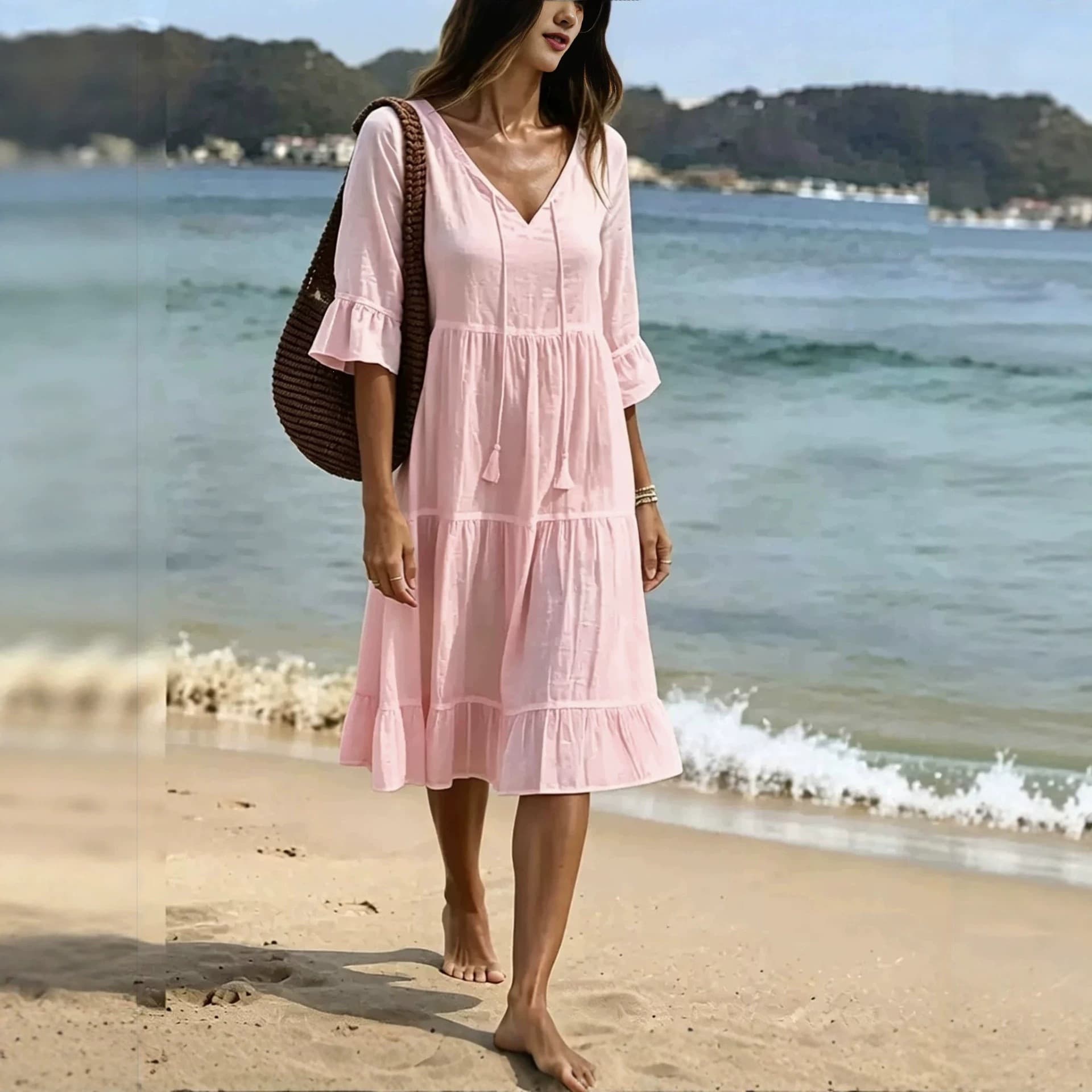 Ruffled Loose-fit Beach Midi Dress 4