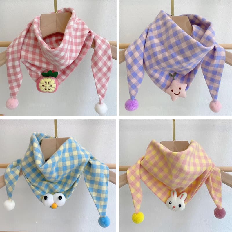 Korean-style Cotton-linen Plaid Childrens Scarf Versatile And Easy To Match 6