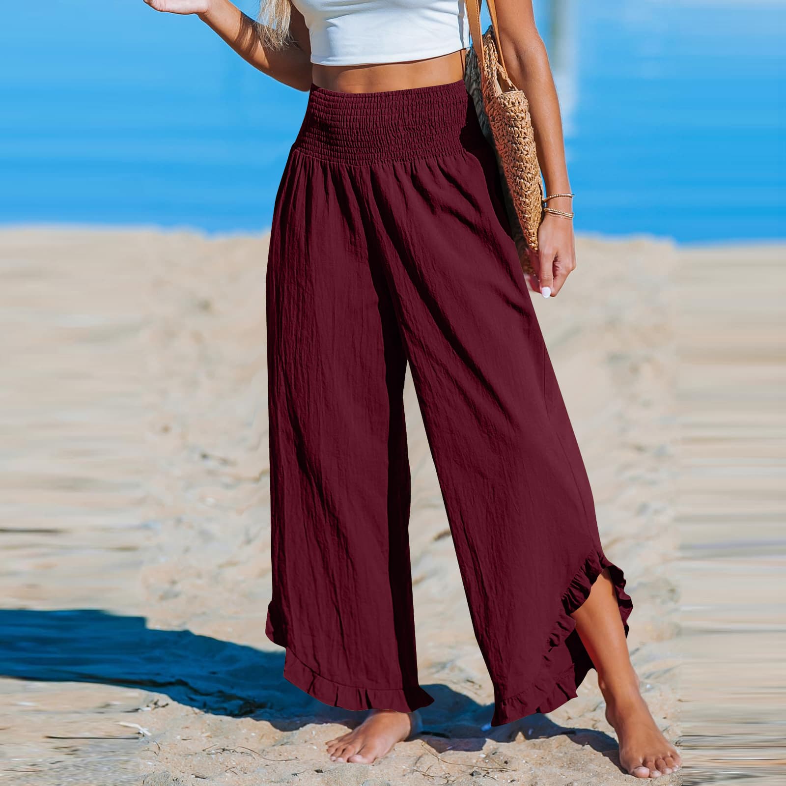 Pleated Asymmetrical Hem Cotton-linen Loose-fit Casual Pants 10