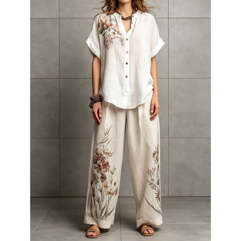Short-sleeve Top And Wide-leg Pants Casual Two-piece Set 4