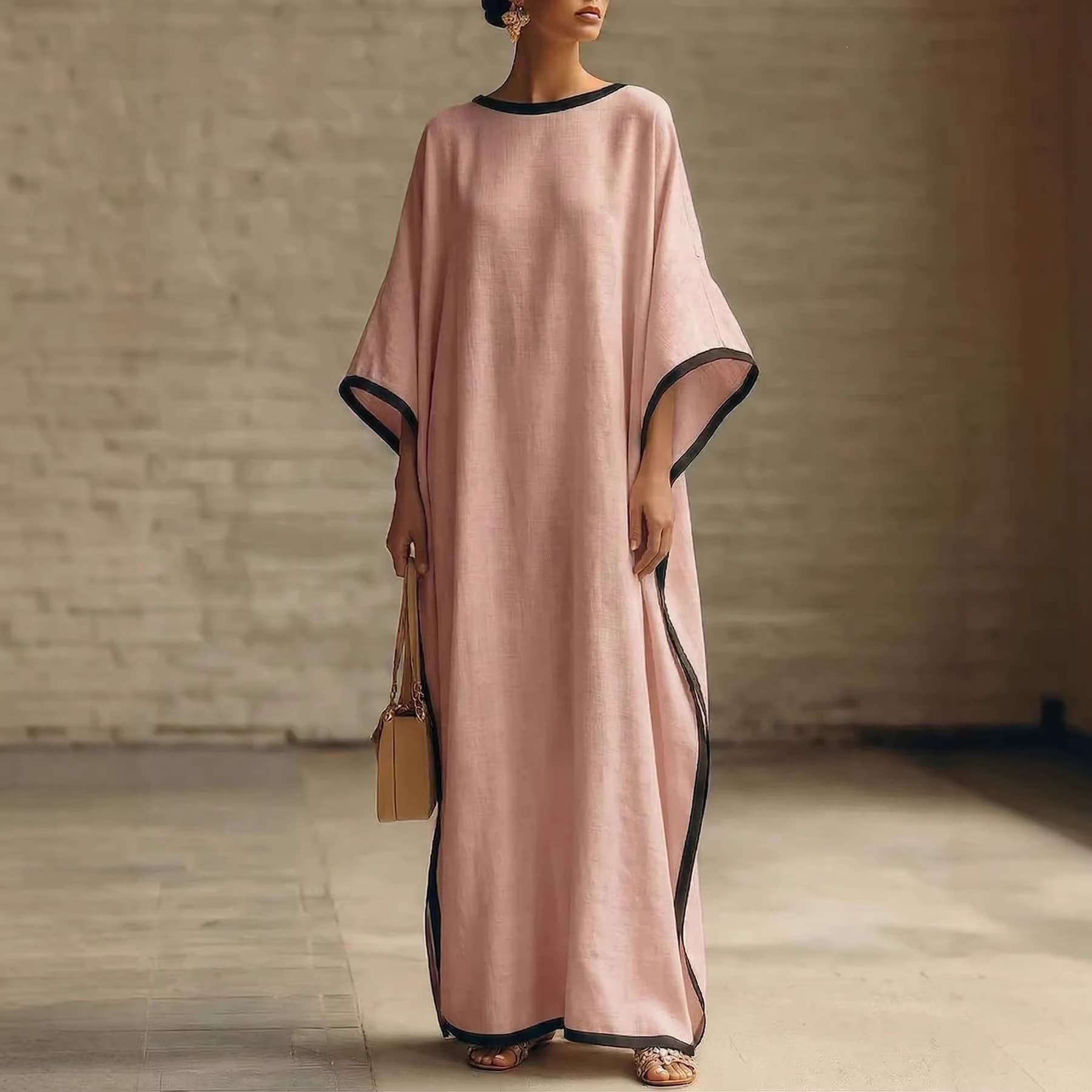 Womens Retro Solid-color Loose-fit Casual Dress 7