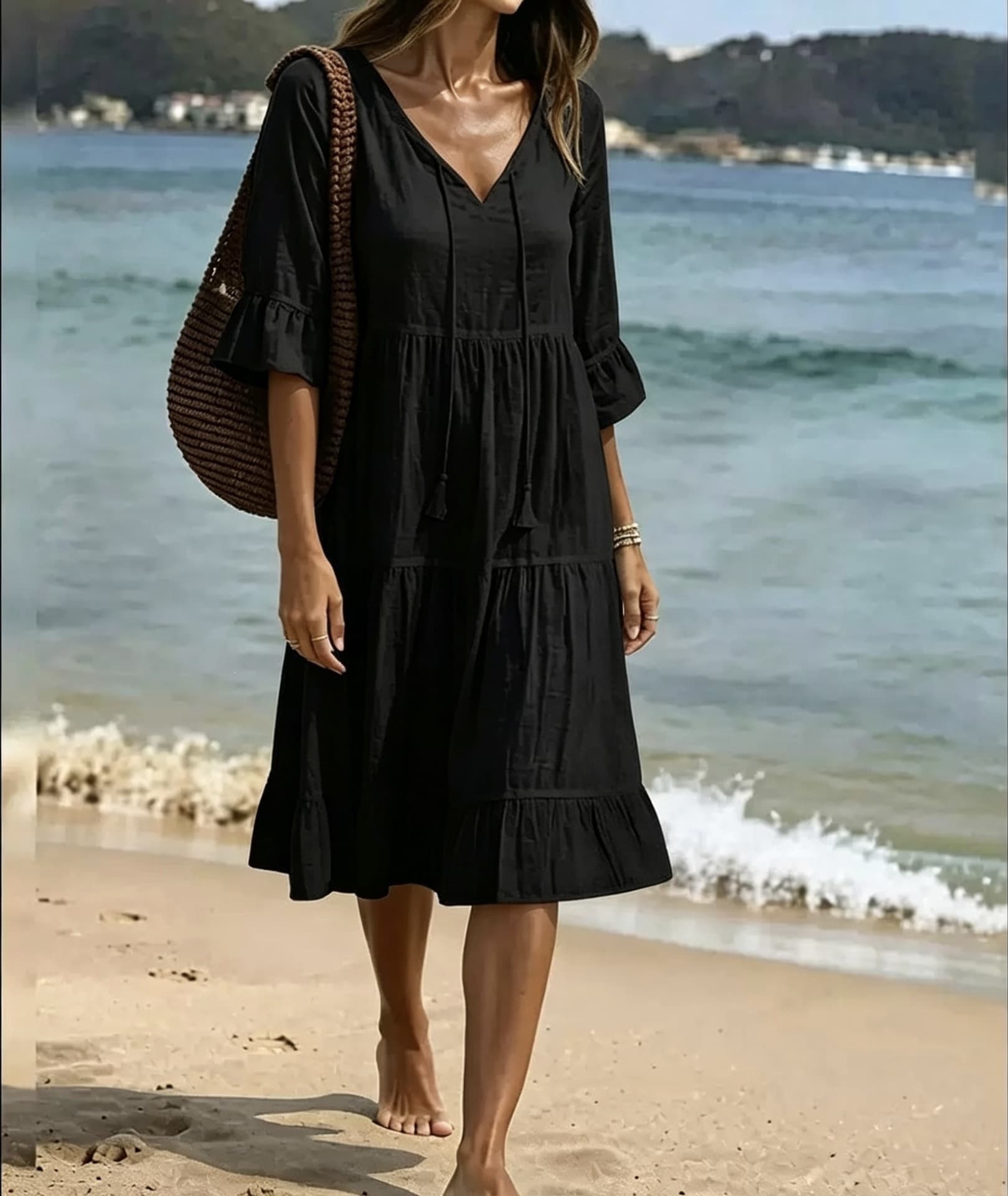 Ruffled Loose-fit Beach Midi Dress 3