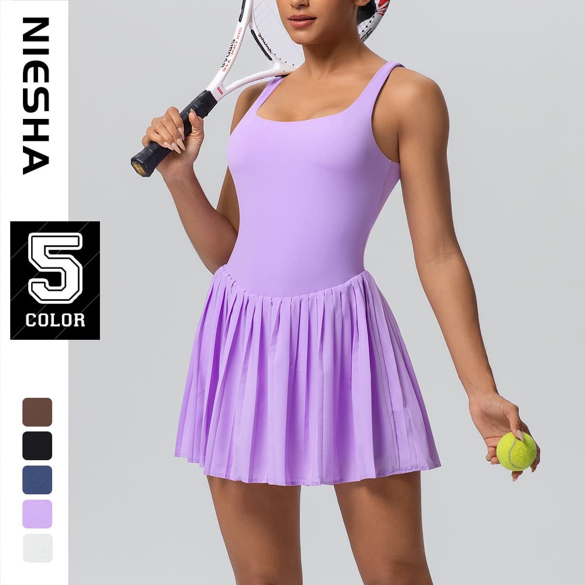 Fake Two-piece Tennis Skirt Base-layer Fitness Dress For Women 2