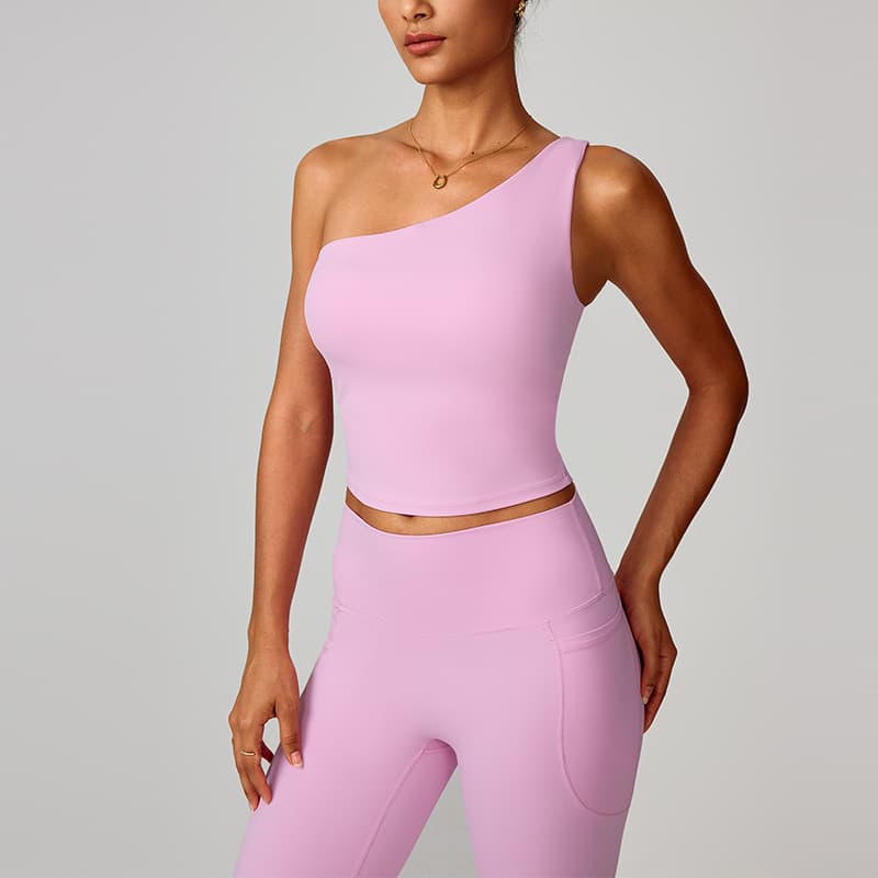 Womens Cloud-Feel Slanted One-Shoulder Cinched-Yoke Yoga Tank Top 6