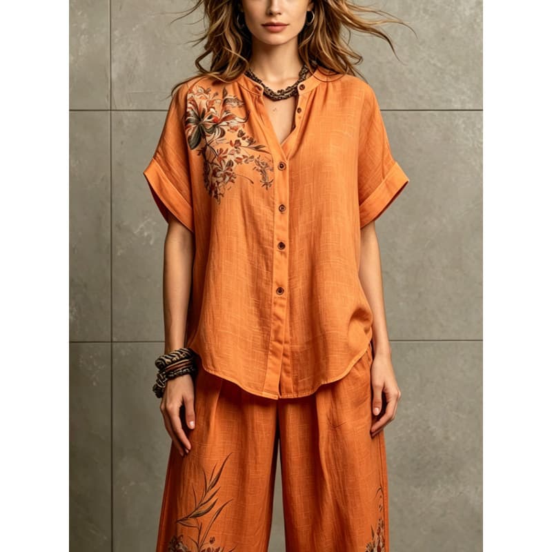 Short-sleeve Top And Wide-leg Pants Casual Two-piece Set 12