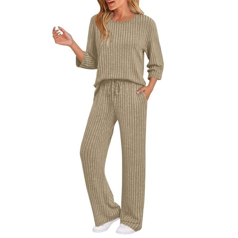European And American-style Ribbed Striped Knit Casual Set 10
