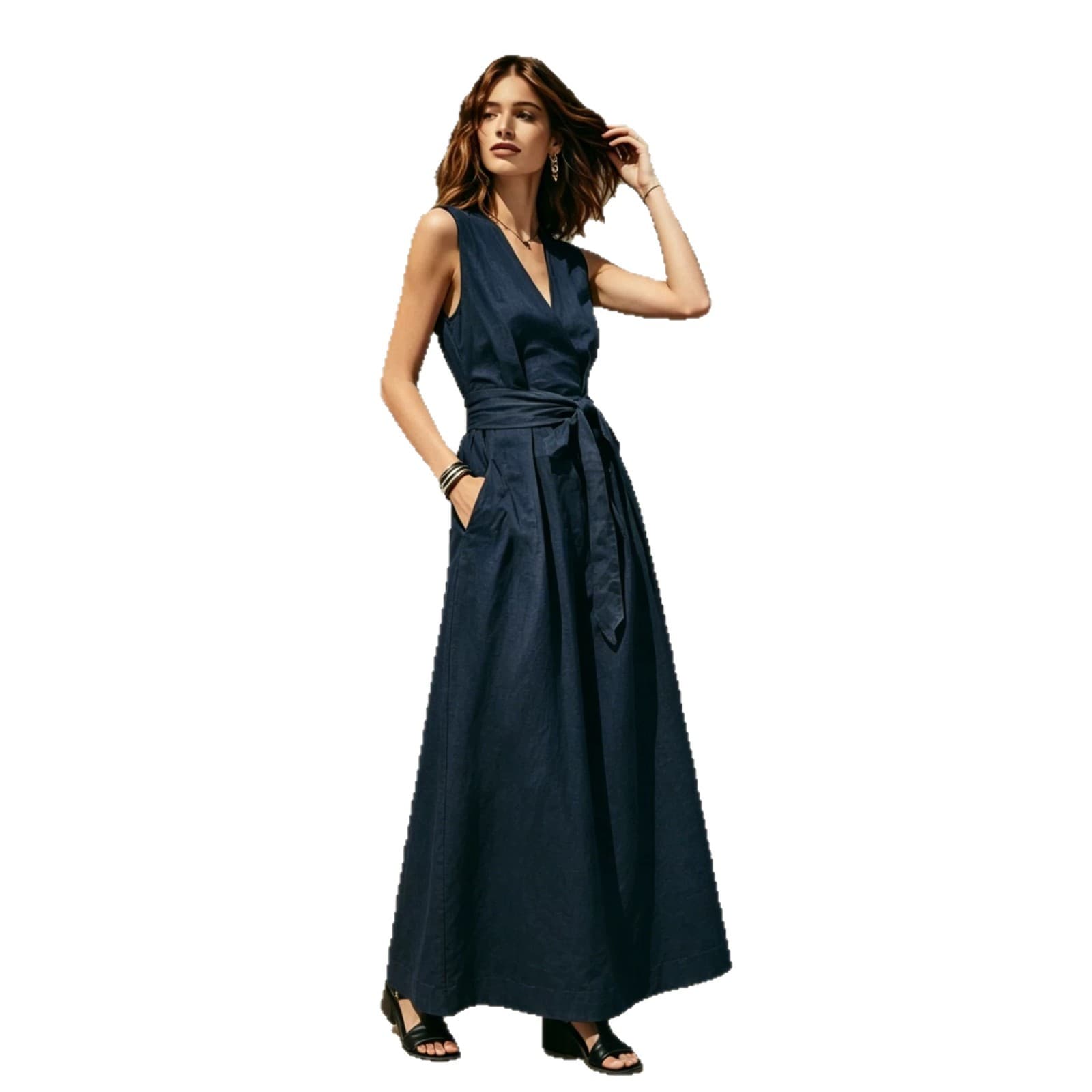 Wrap-style V-neck Sleeveless Lace-up Waist-cinching Dress 7
